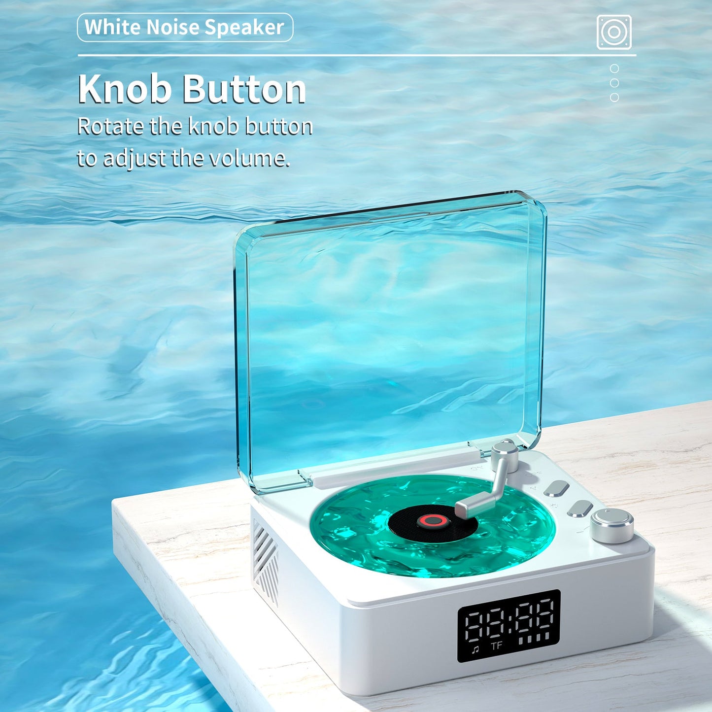 Retro-style Wireless waves  Bluetooth Speaker for Sea White Noise with Bedroom Clock & Ambience Light, A Great Gift Suited for Computer Desktop