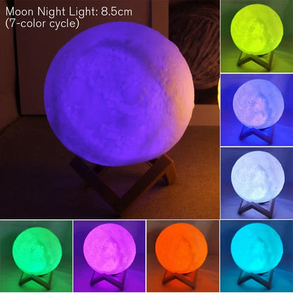 8cm (3.1 in) Moon Lamp LED Night Light – Battery-Powered with Stand, Starry Bedroom Decor & Kids Gift