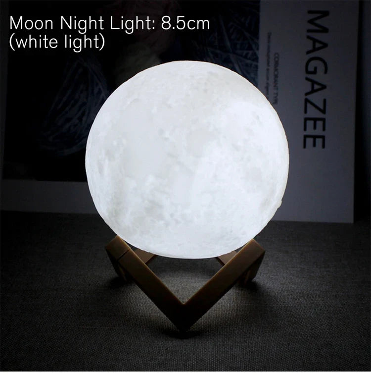 8cm (3.1 in) Moon Lamp LED Night Light – Battery-Powered with Stand, Starry Bedroom Decor & Kids Gift