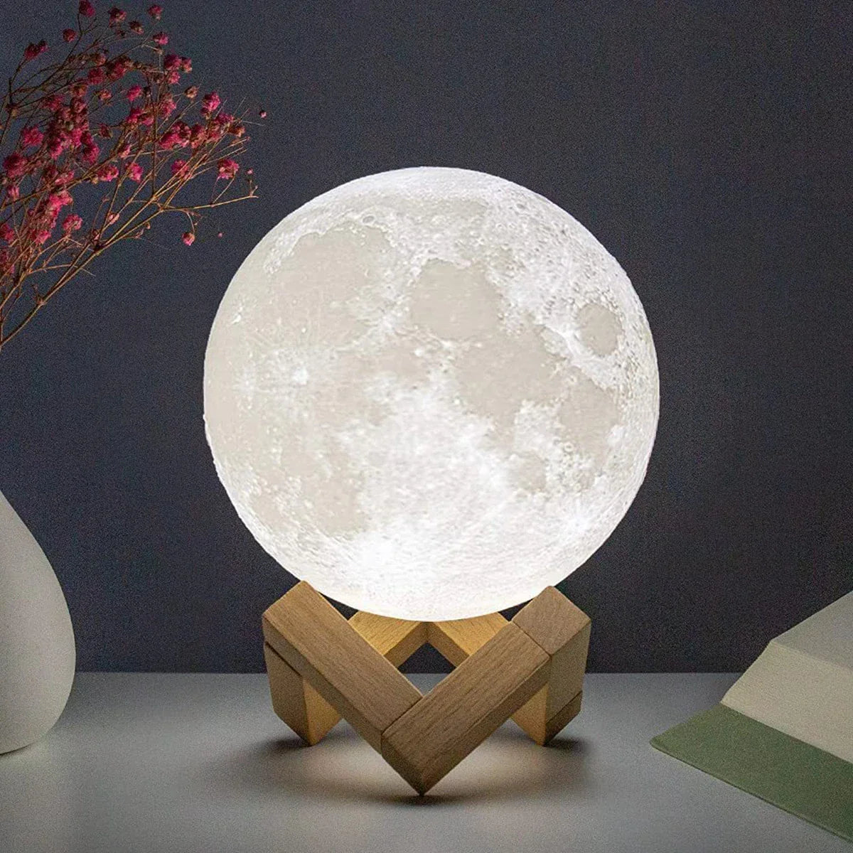8cm (3.1 in) Moon Lamp LED Night Light – Battery-Powered with Stand, Starry Bedroom Decor & Kids Gift