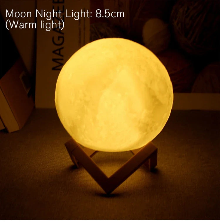 8cm (3.1 in) Moon Lamp LED Night Light – Battery-Powered with Stand, Starry Bedroom Decor & Kids Gift